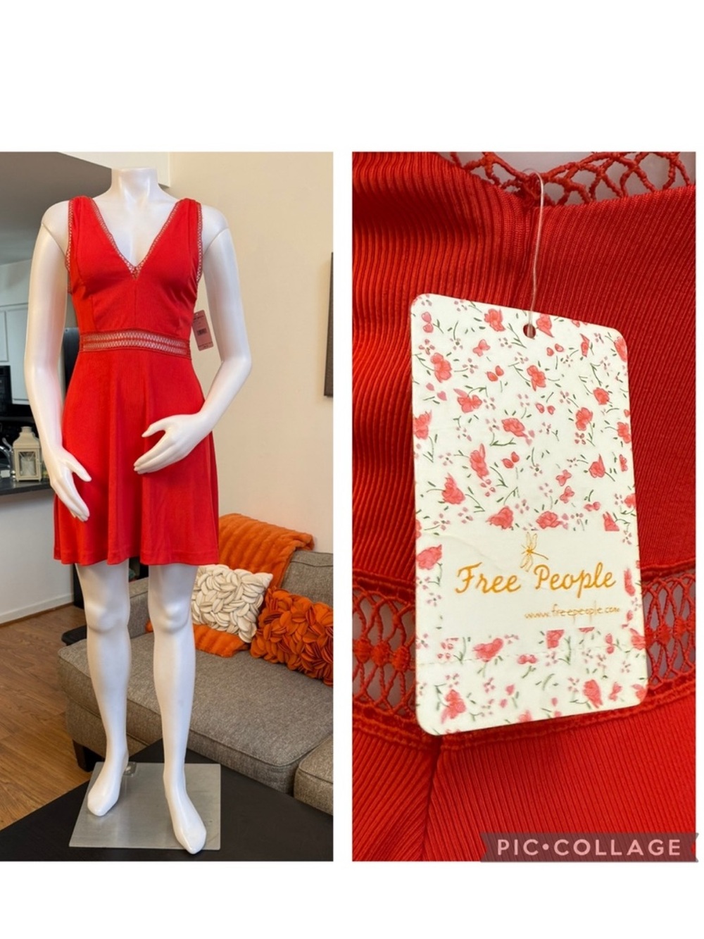 ❣️🆕Free People Red Crochet King Of My Heart Mini Dress❣️